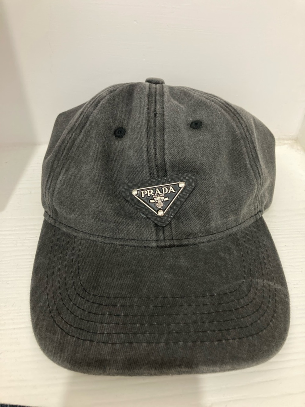Prada Washed Charcoal Logo Cap